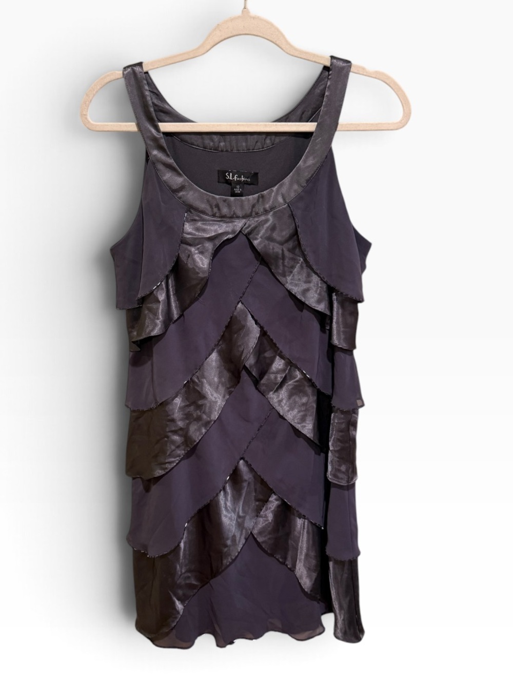 SL Fashions Gray Tiered Petal Cocktail Dress Size 12 Sleeveless